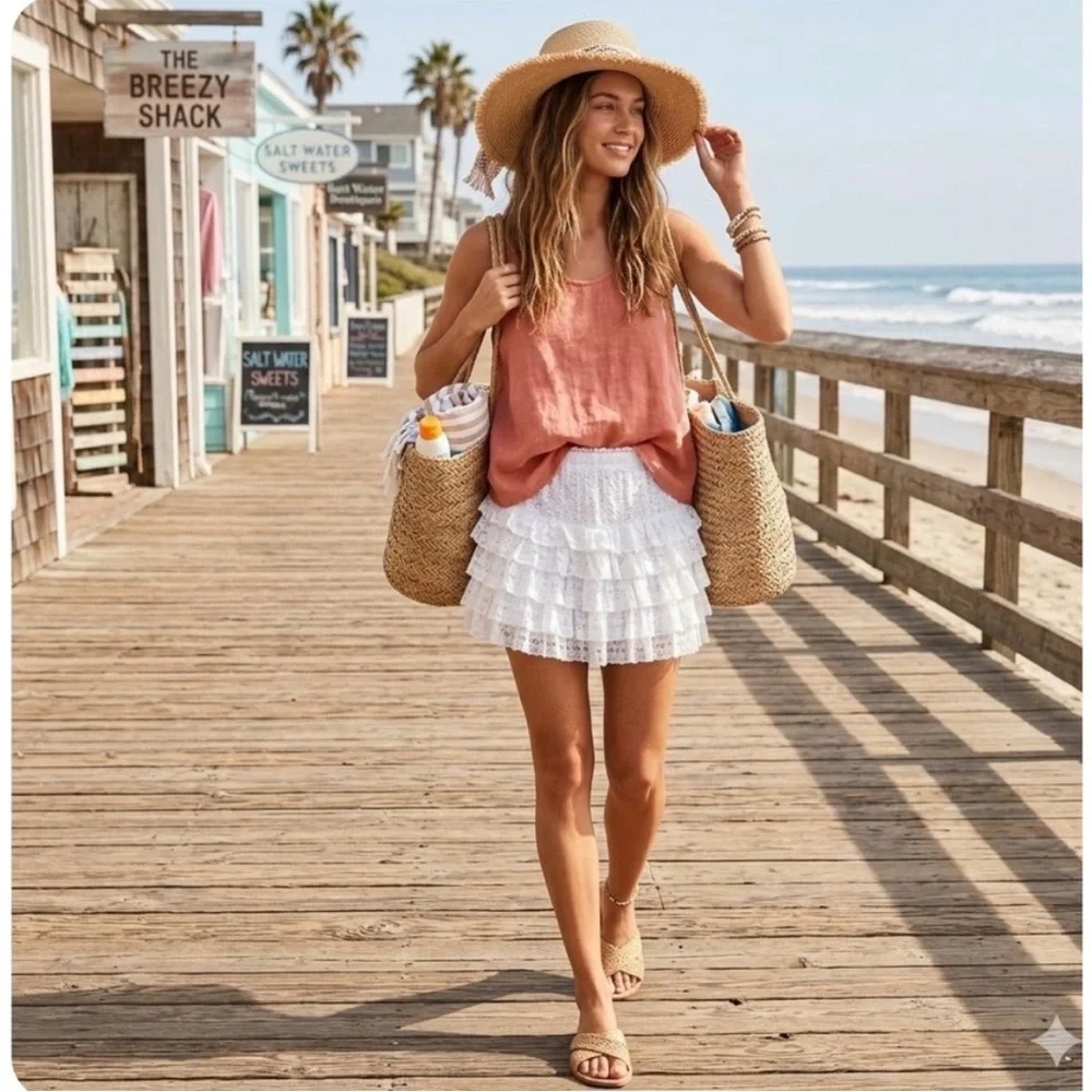 Chic American Eagle White Ruffled Mini Skirt - Picture 2 of 4